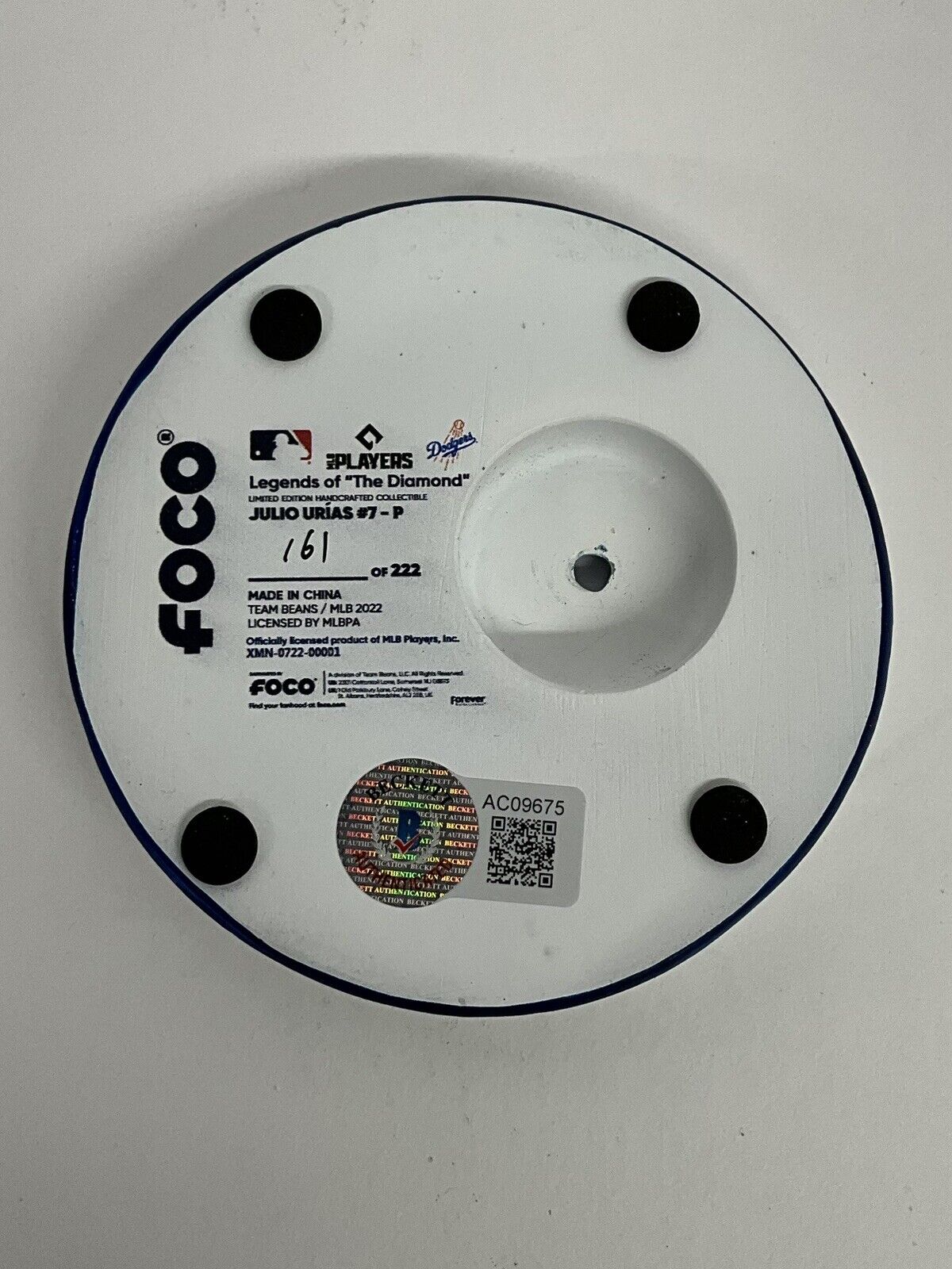 JULIO URIAS SIGNED DODGERS FOCO BIGHEAD LIMITED #/222 BOBBLEHEAD BAS AC09675