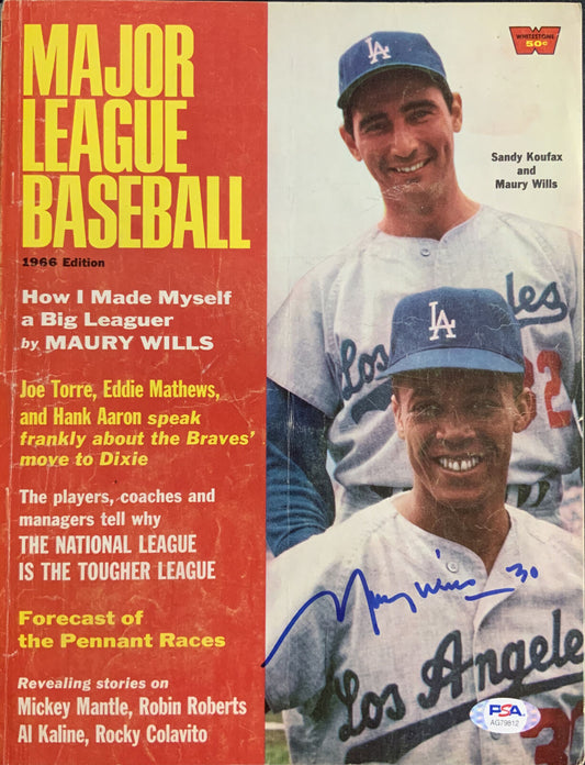 SANDY KOUFAX & MAURY WILLS 1966 MAJOR LEAGUE BASEBALL SIGNED BY MAURY WILLS PSA