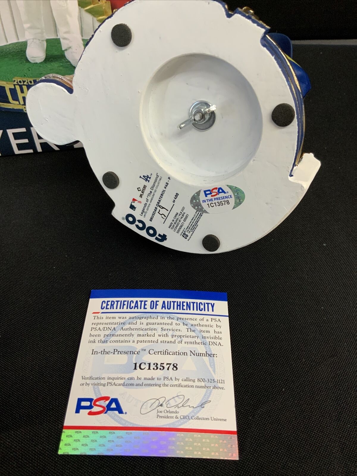 BRUSDAR GRATEROL DODGERS SIGNED FOCO CHAMPIONSHIP BOBBLEHEAD PSA 1C13578