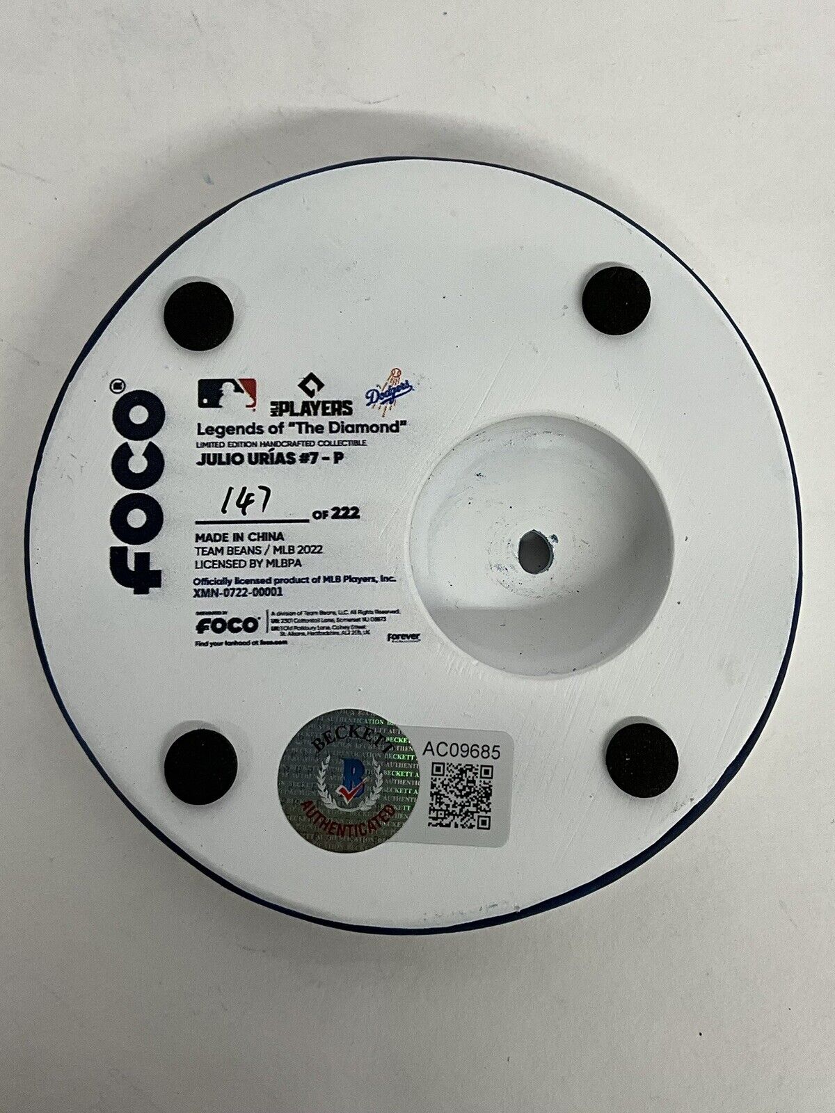 JULIO URIAS SIGNED DODGERS FOCO BIGHEAD LIMITED #/222 BOBBLEHEAD BAS AC09685