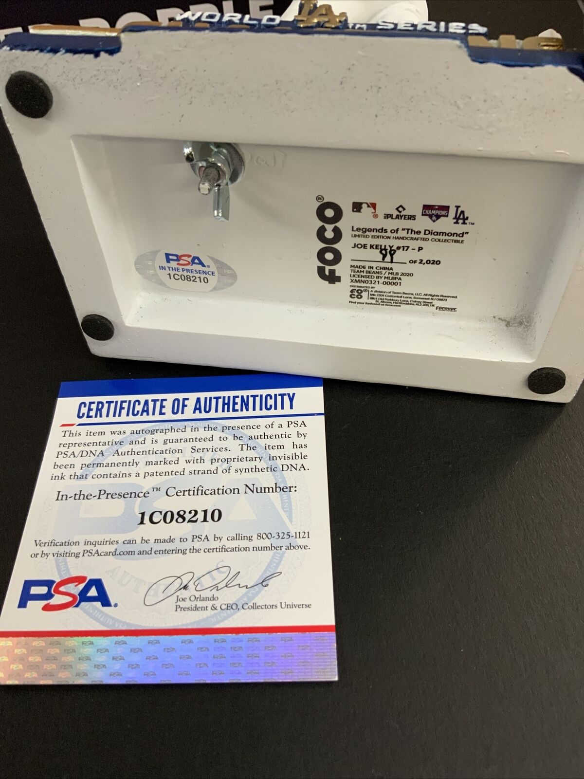 JOE KELLY DODGERS Autographed CHAMPIONSHIP BOBBLEHEAD PSA 1C08210