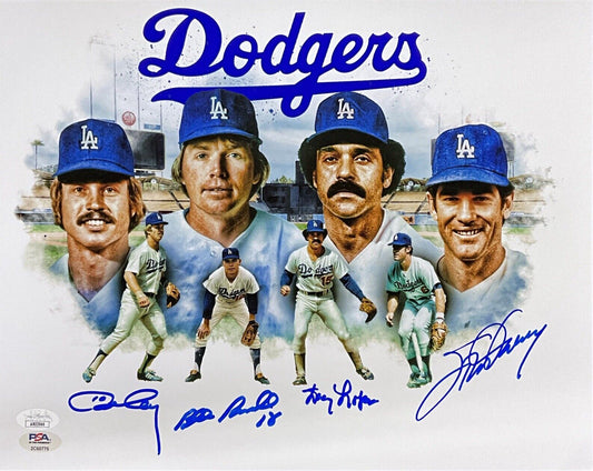 DODGERS 1981 RECORD INFIELD SIGNED 11X14 PHOTO RUSSELL GARVEY CEY LOPES JSA