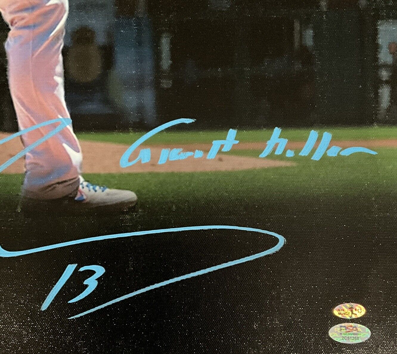 MAX MUNCY DODGERS SIGNED 22X31 CANVAS EDIT  VS GIANTS "GIANT KILLER" PSA 2C51266