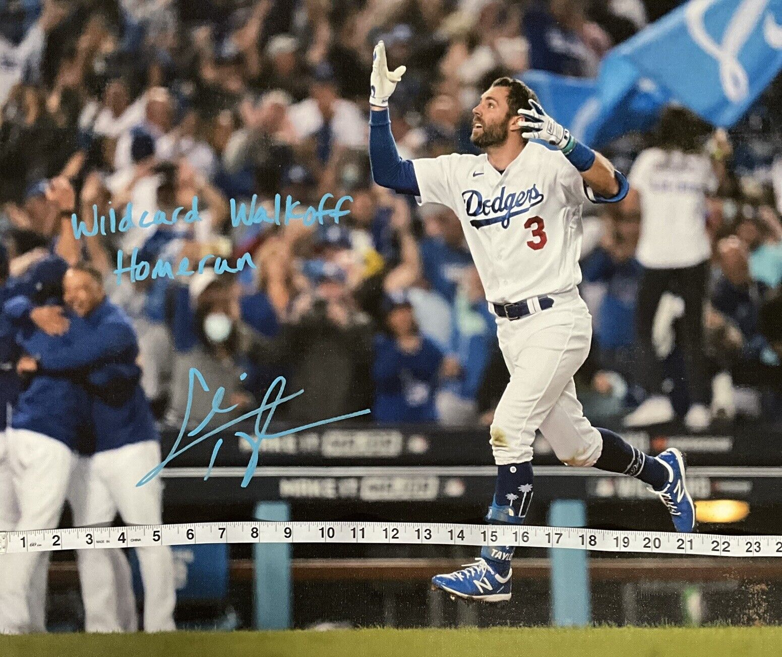 CHRIS TAYLOR DODGERS SIGNED 22X26 CANVAS "WILDCARD WALKOFF HOME RUN" PSA 2C53364
