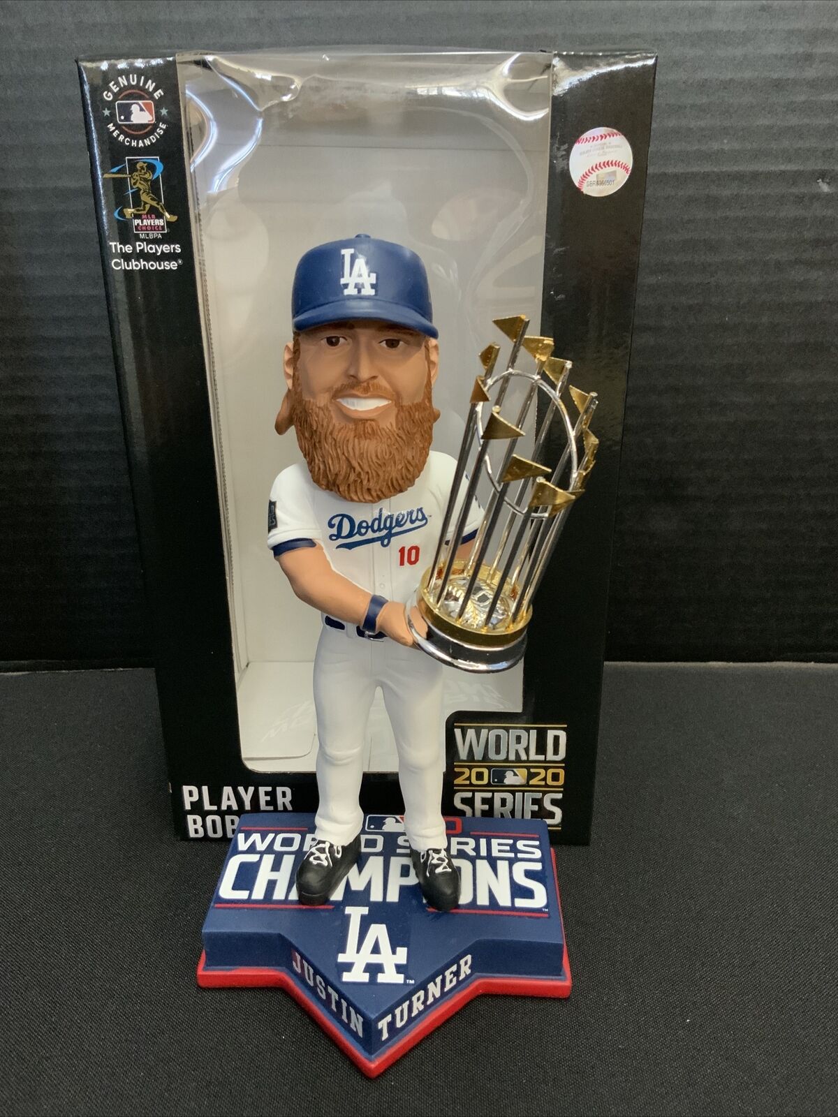 JUSTIN TURNER DODGERS SIGNED FOCO 2020 WS CHAMPIONSHIP BOBBLEHEAD PSA 9A70522