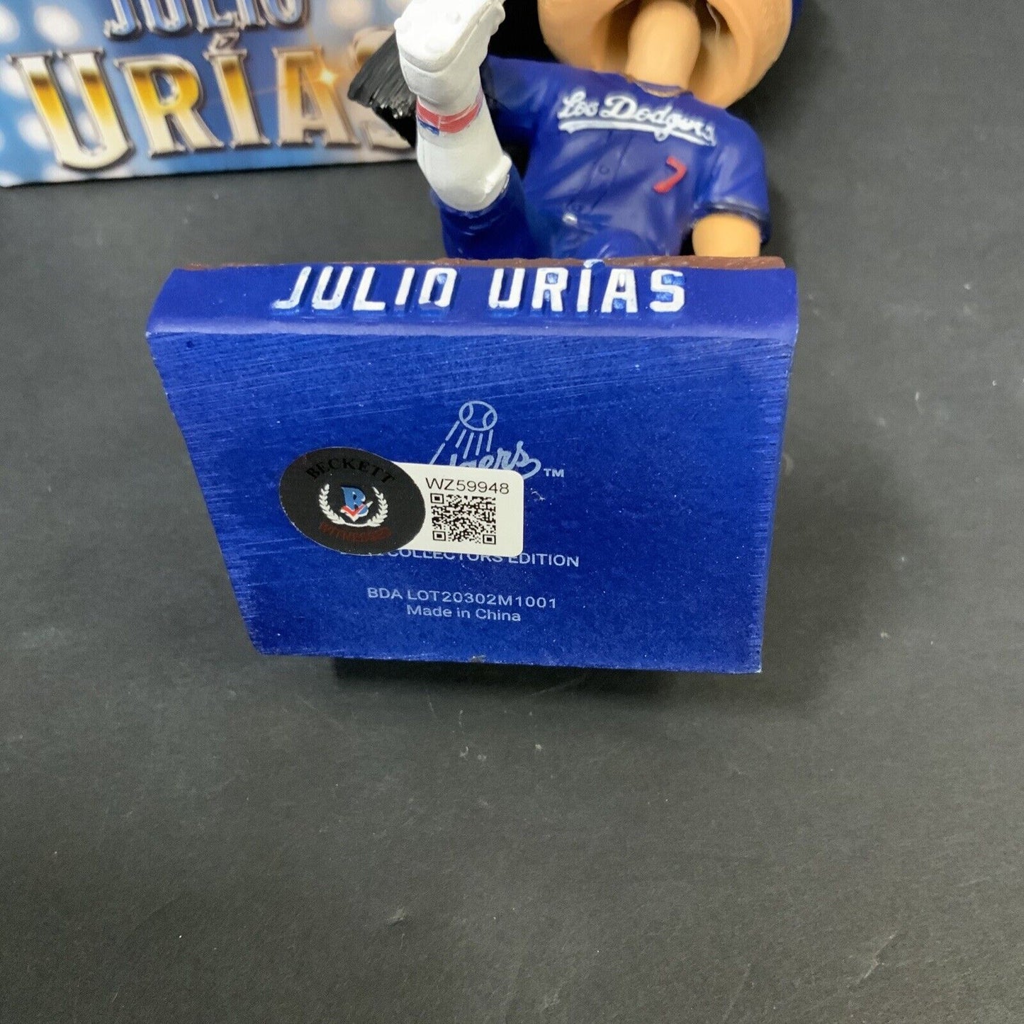 JULIO URIAS DODGERS SIGNED 2022 SGA BOBBLEHEAD "HECHO EN MEXICO" BECKETT WZ59948