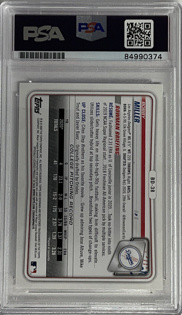 BOBBY MILLER DODGERS SIGNED 1ST BOWMAN PSA SLAB ROOKIEGRAPH ITP 84990374