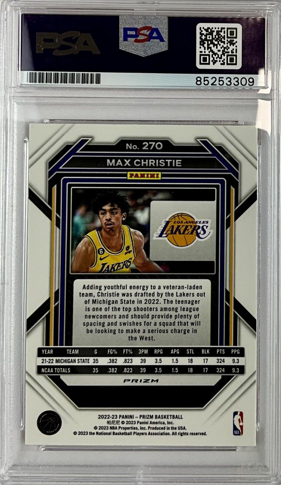 MAX CHRISTIE SIGNED LAKERS CRACKED ICE PINK PANINI PRIZM 270 RC PSA ITP 85253309