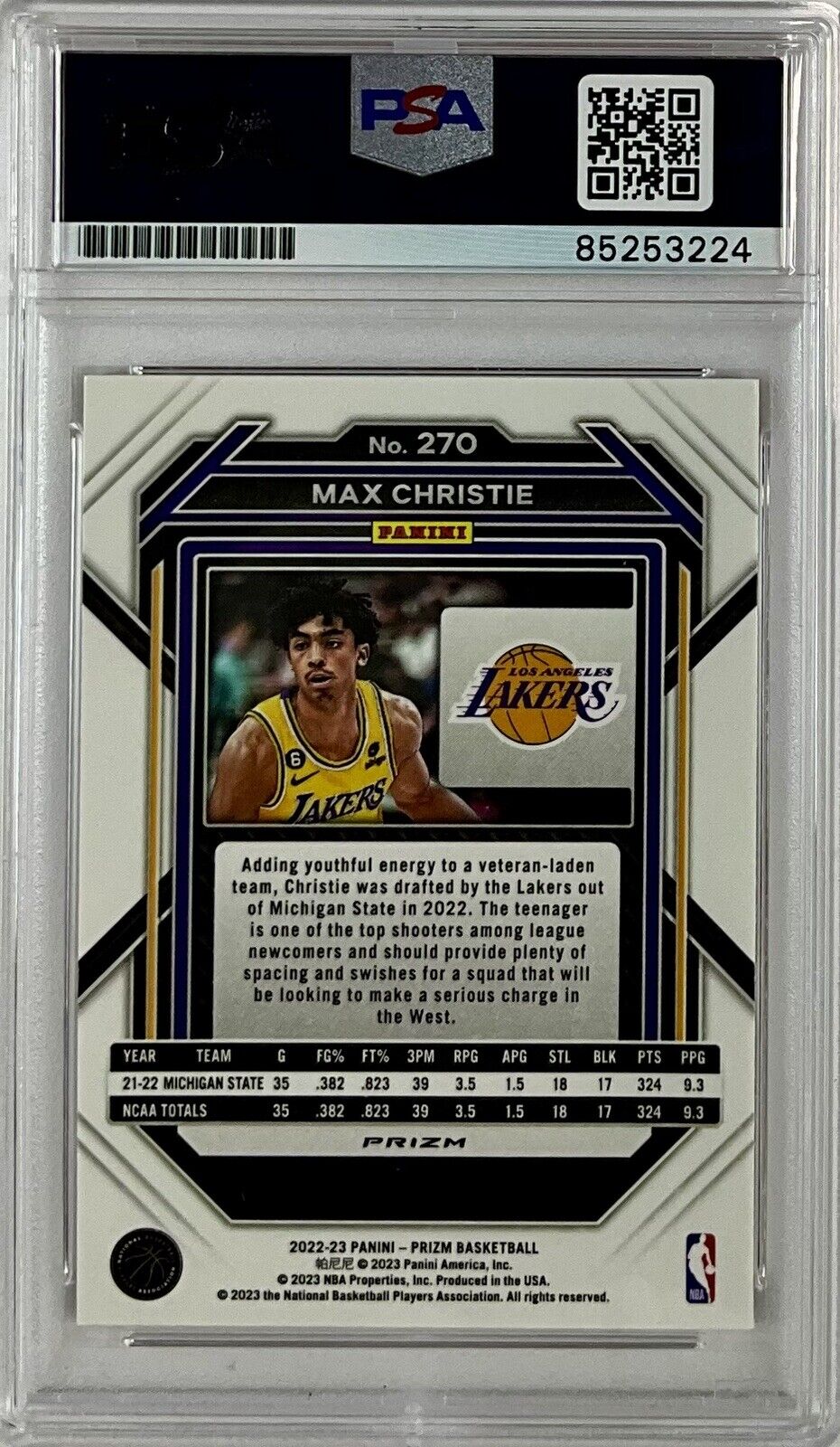 MAX CHRISTIE SIGNED LAKERS CRACKED ICE RED PANINI PRIZM #270 RC PSA ITP 85253224