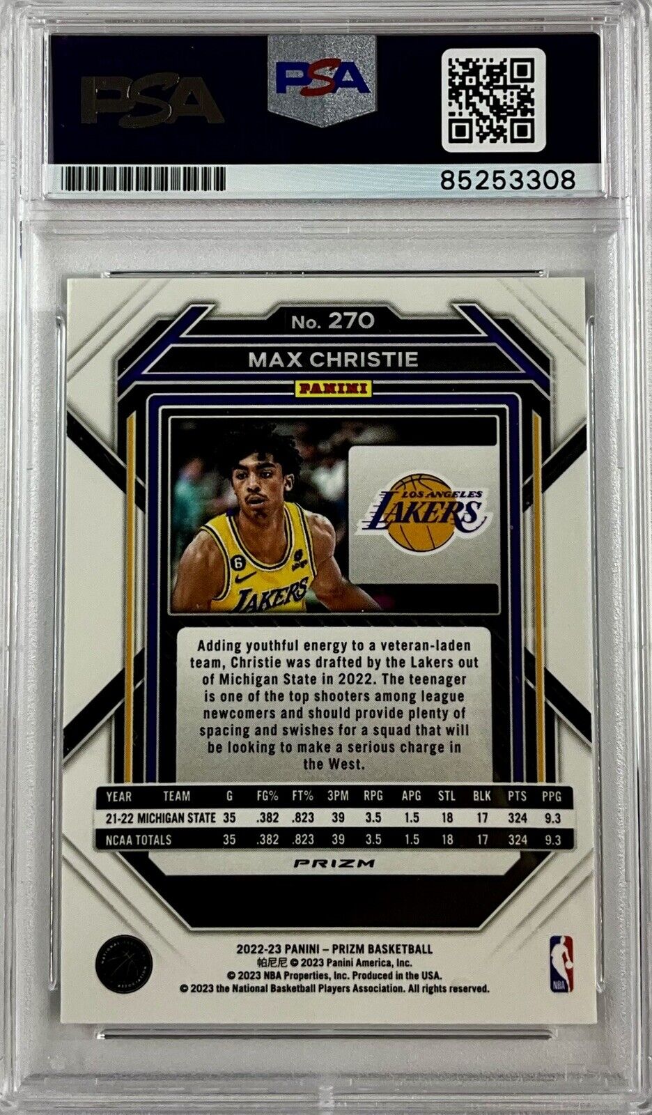 MAX CHRISTIE SIGNED LAKERS WAVE GREEN PANINI PRIZM 270 RC PSA ITP 85253308