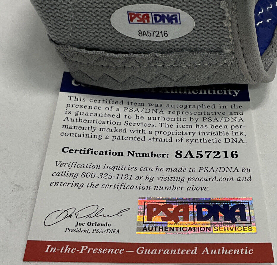 DJ PETERS DODGERS FULL NAME SIGNED GAME USED BATTING GLOVES PSA 8A57215/ 16