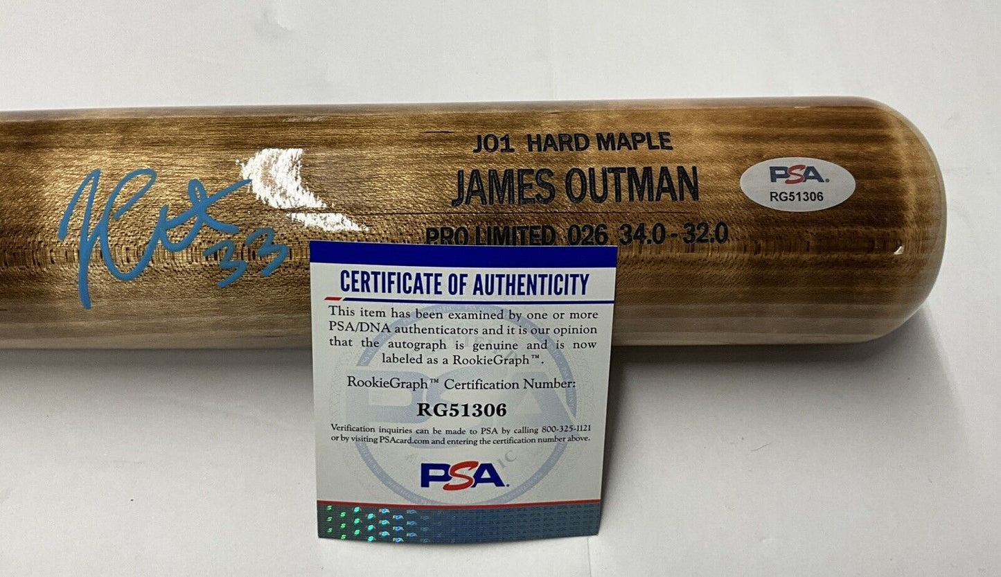 JAMES OUTMAN DODGERS SIGNED MARK LUMBER GAME MODEL J01 MAPLE BAT PSA RG51306
