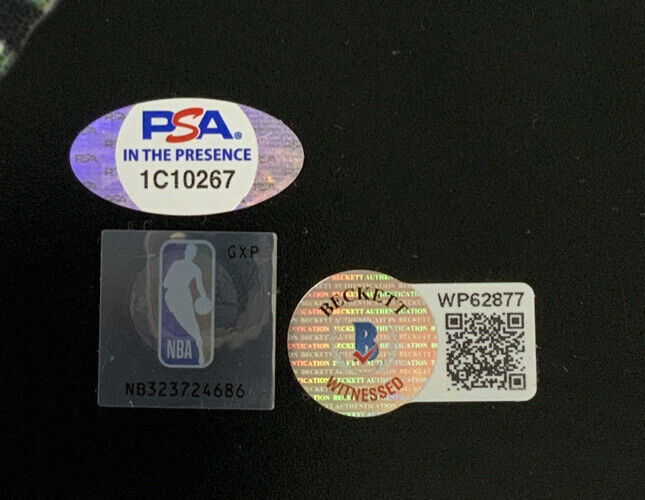 MAGIC JOHNSON LAKERS LARRY BIRD BOSTON CELTICS SIGNED 16X20 PHOTO BAS PSA C10267