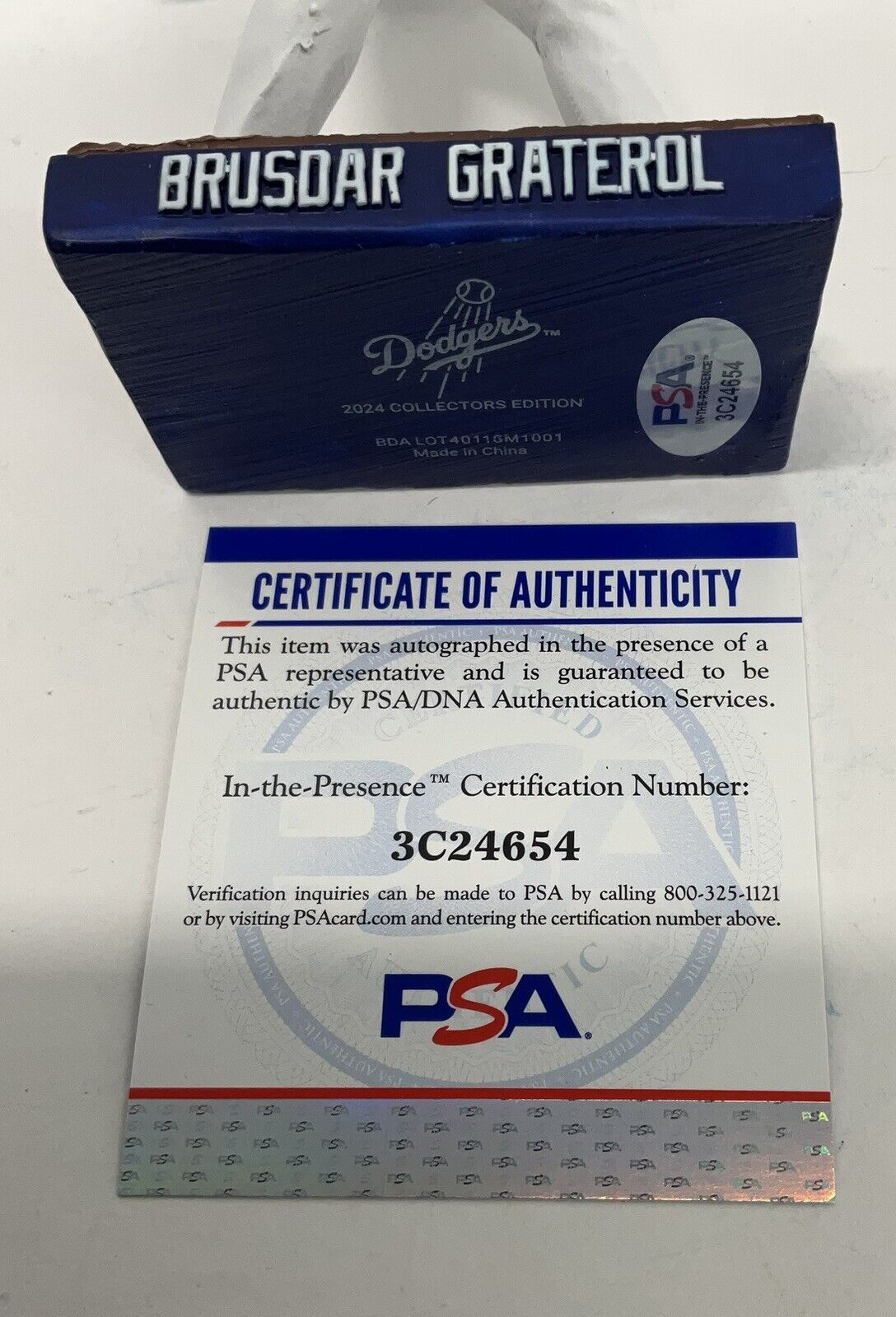 BRUSDAR GRATEROL SIGNED DODGERS BOBBLEHEAD "2020 WS CHAMPS, BAZOOKA" PSA 3C24654