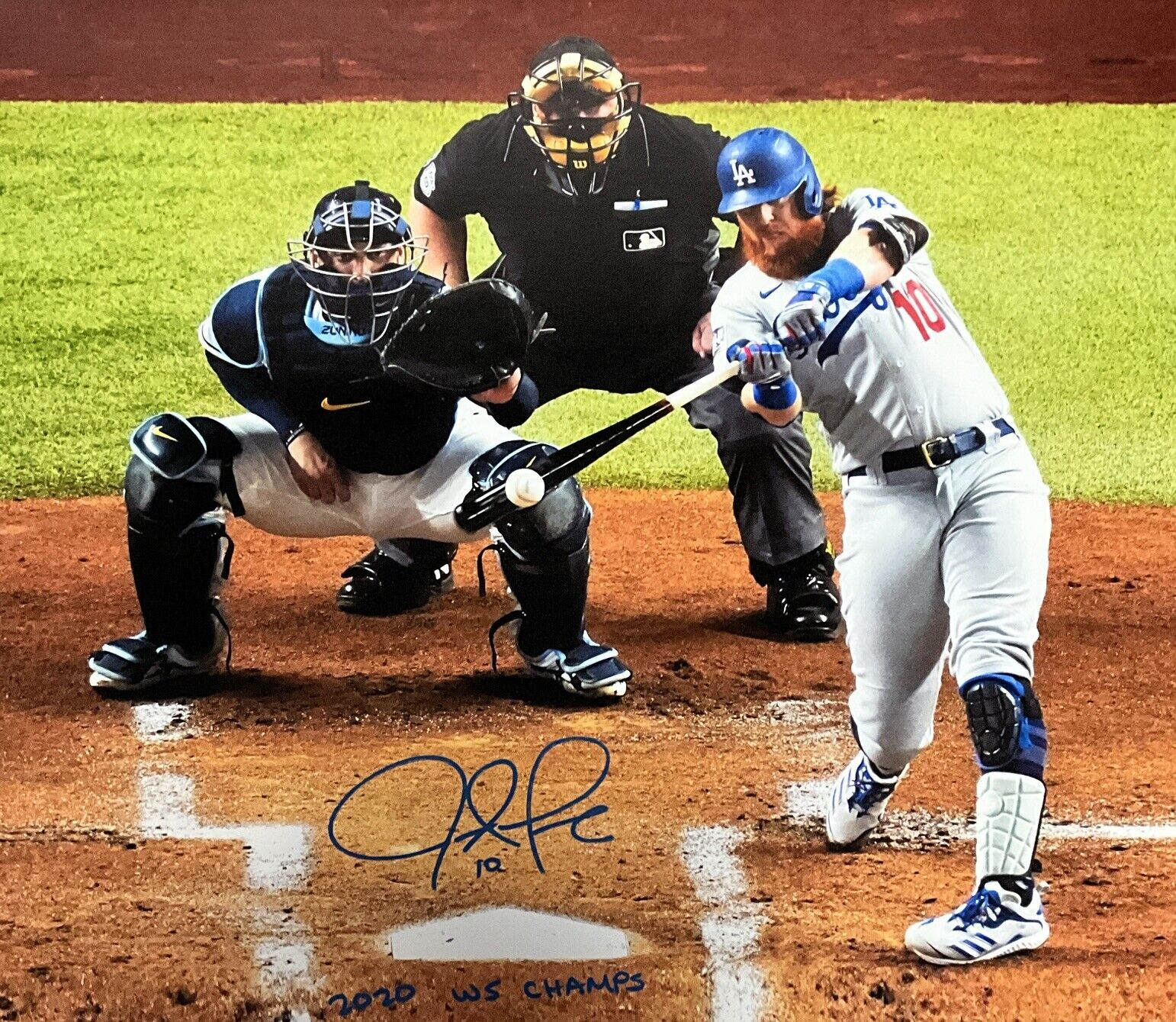 JUSTIN TURNER DODGERS SIGNED 22X33 WS HR CANVAS "2020 WS CHAMPS" PSA 9A99845