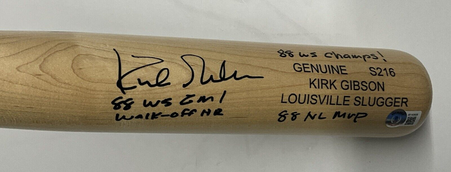 DODGERS KIRK GIBSON SIGNED LOUISVILLE GAME MODEL BAT 3 INSCRIPTIONS" BAS W140608