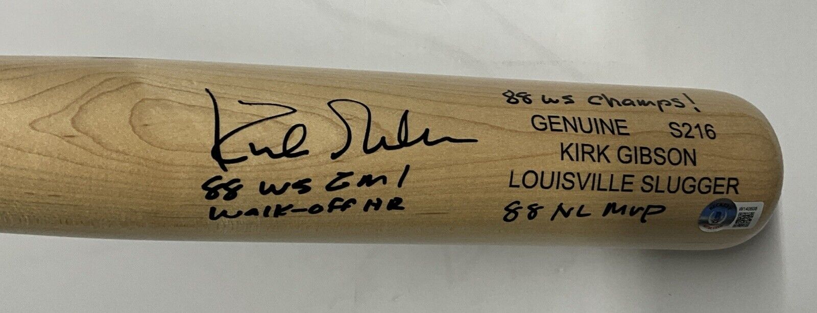 DODGERS KIRK GIBSON SIGNED LOUISVILLE GAME MODEL BAT 3 INSCRIPTIONS" BAS W140608