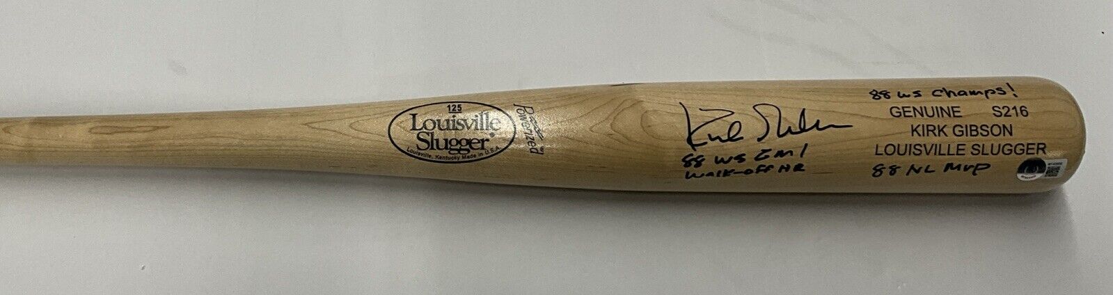 DODGERS KIRK GIBSON SIGNED LOUISVILLE GAME MODEL BAT 3 INSCRIPTIONS" BAS W140608