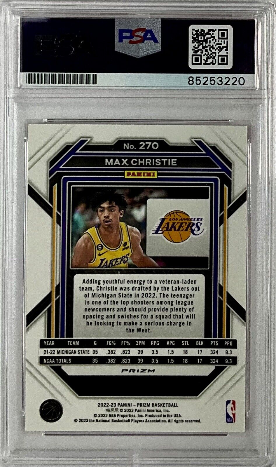 MAX CHRISTIE SIGNED LAKERS CRACKED ICE PINK PANINI PRIZM 270 RC PSA ITP 85253220
