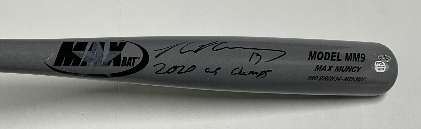 MAX MUNCY DODGERS SIGNED MAXBAT GAME MODEL BAT "2020 WS CHAMPS" INSC PSA 1C01773