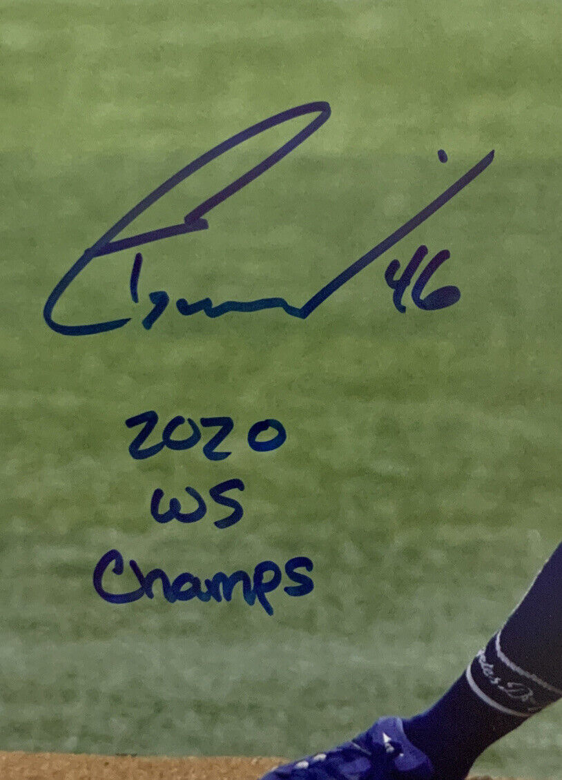 TONY GONSOLIN DODGERS SIGNED 16X20 PITCHING PHOTO "2020 WS CHAMPS" PSA WITNESS