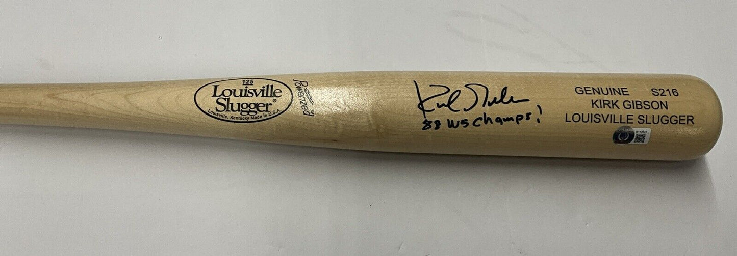 KIRK GIBSON DODGERS SIGNED LOUISVILLE SLUGGER BAT "88 WS CHAMPS" BAS W140604