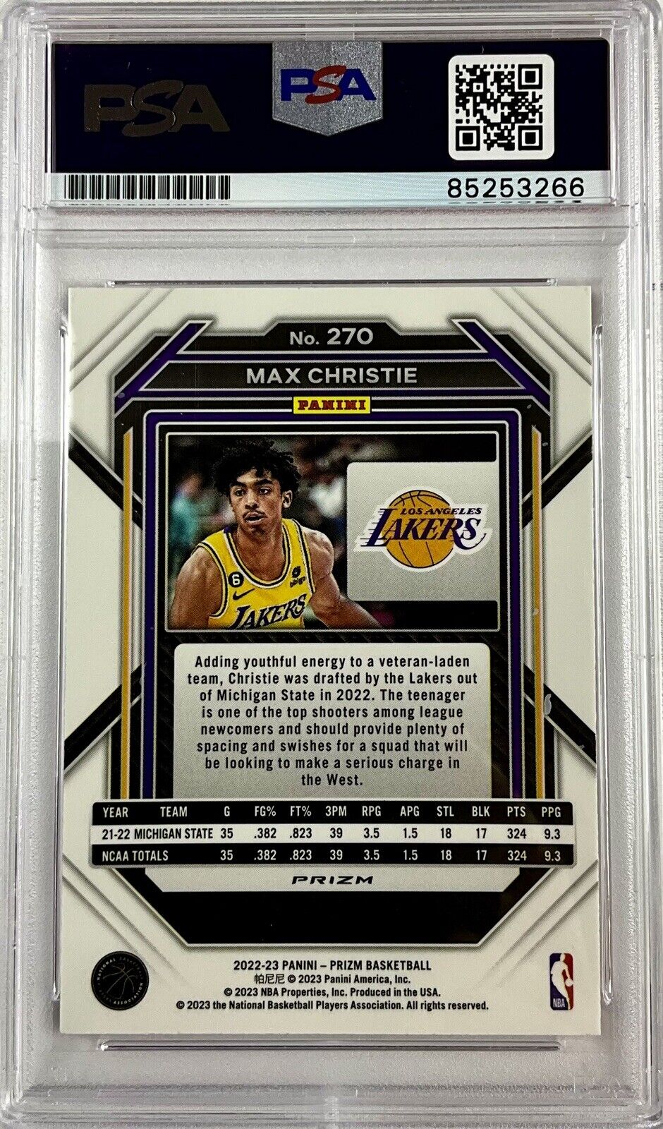 MAX CHRISTIE SIGNED LAKERS CRACKED ICE PINK PANINI PRIZM 270 RC PSA ITP 85253266