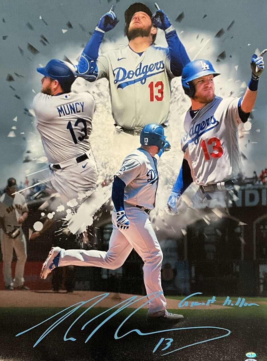 MAX MUNCY DODGERS SIGNED 22X31 CANVAS EDIT  VS GIANTS "GIANT KILLER" PSA 2C51266