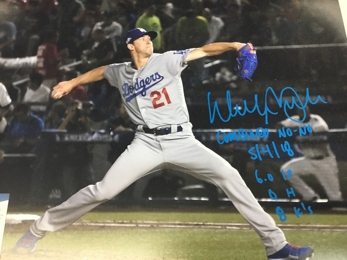 DODGERS WALKER BUEHLER SIGNED 16X20 PHOTO "COMBINED NO-NO 5/4/18 "  BECKETT ITP