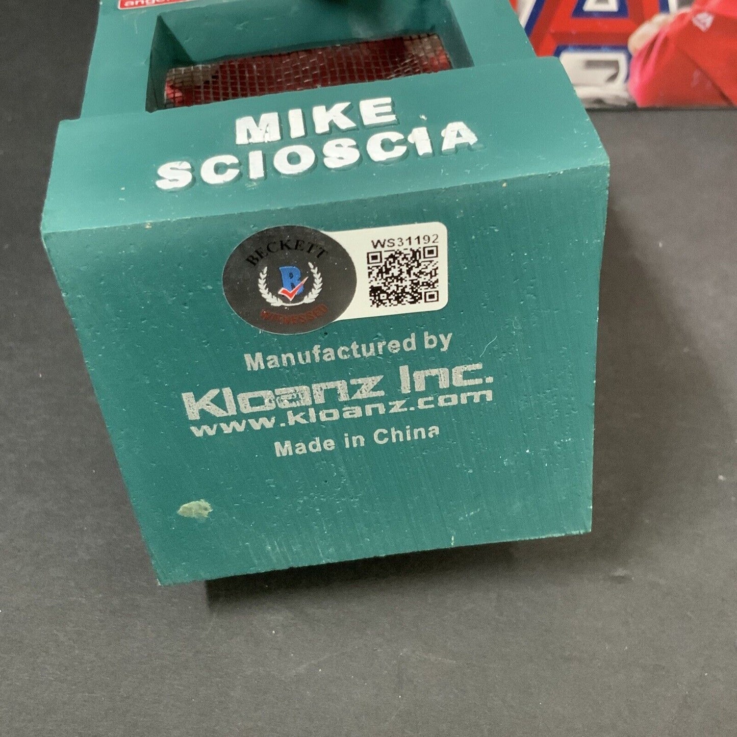 MIKE SCIOSCIA ANGELS SIGNED 2018 SGA BOBBLEHEAD "2002 WS CHAMPS" BECKETT WS31192