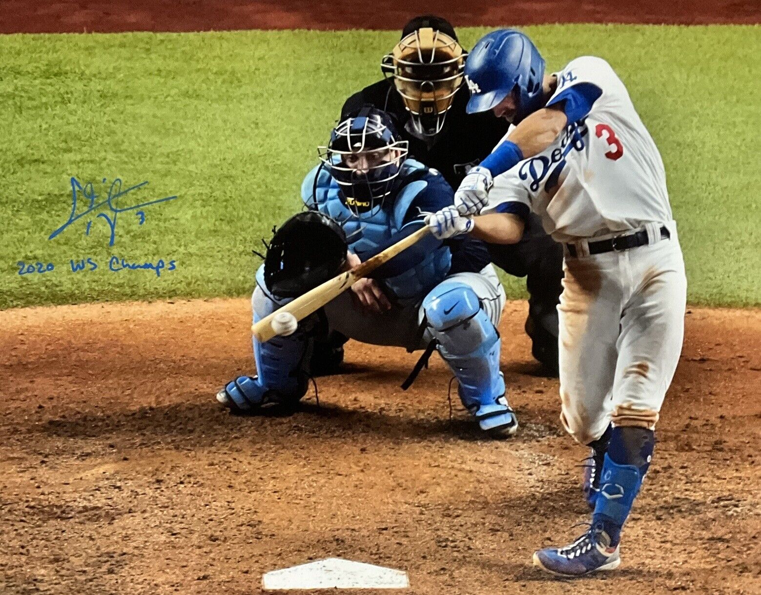 CHRIS TAYLOR DODGERS SIGNED 22X33 WS HOMERUN CANVAS "2020 WS CHAMPS" PSA 1C01425