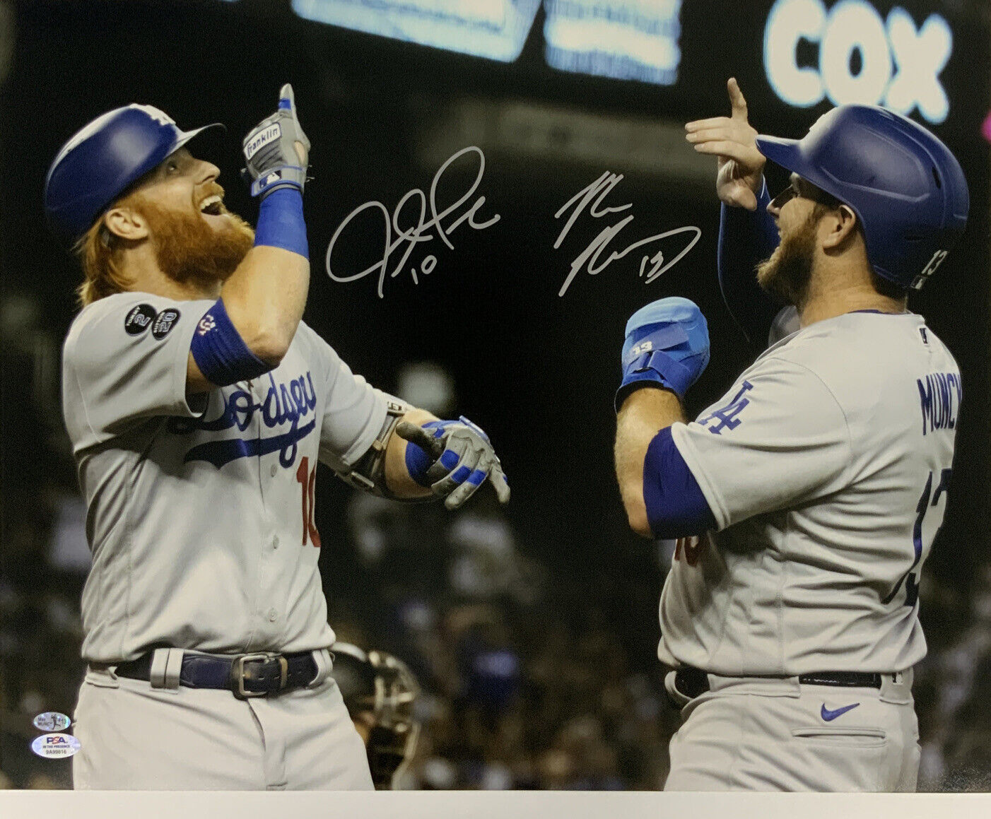 MAX MUNCY & JUSTIN TURNER DODGERS SIGNED 16X20 HOMERUN CELEBRATION PHOTO PSA