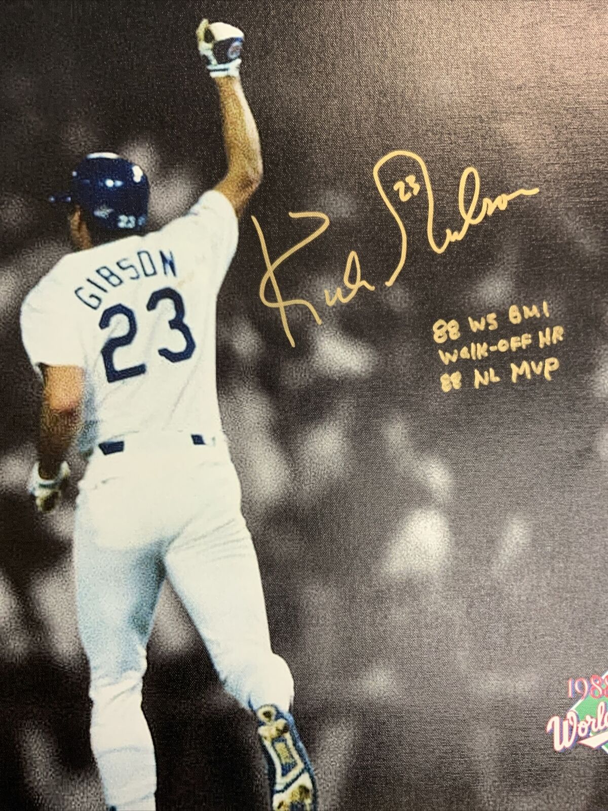 KIRK GIBSON DODGERS SIGNED 22X32 CANVAS "88 WS GM 1 WALK OFF HR MVP" PSA AI33543