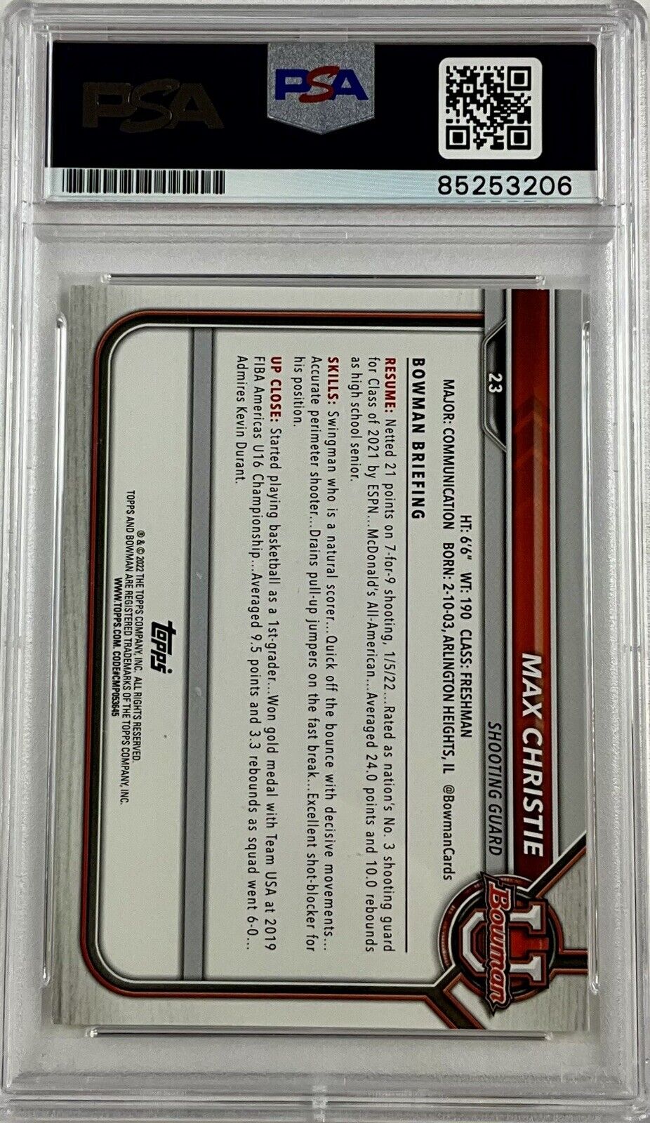 LAKERS MAX CHRISTIE SIGNED MICHIGAN STATE 1ST BOWMAN 23 PSA ITP 85253206