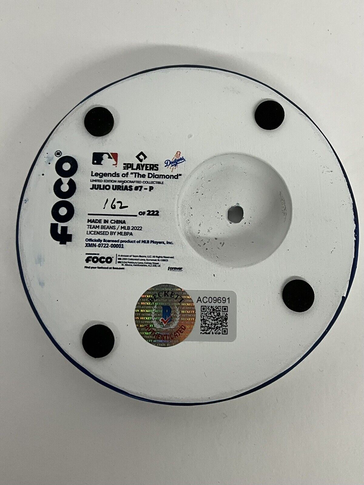 JULIO URIAS SIGNED DODGERS FOCO BIGHEAD BOBBLEHEAD "2020 WS CHAMPS" BAS AC09691