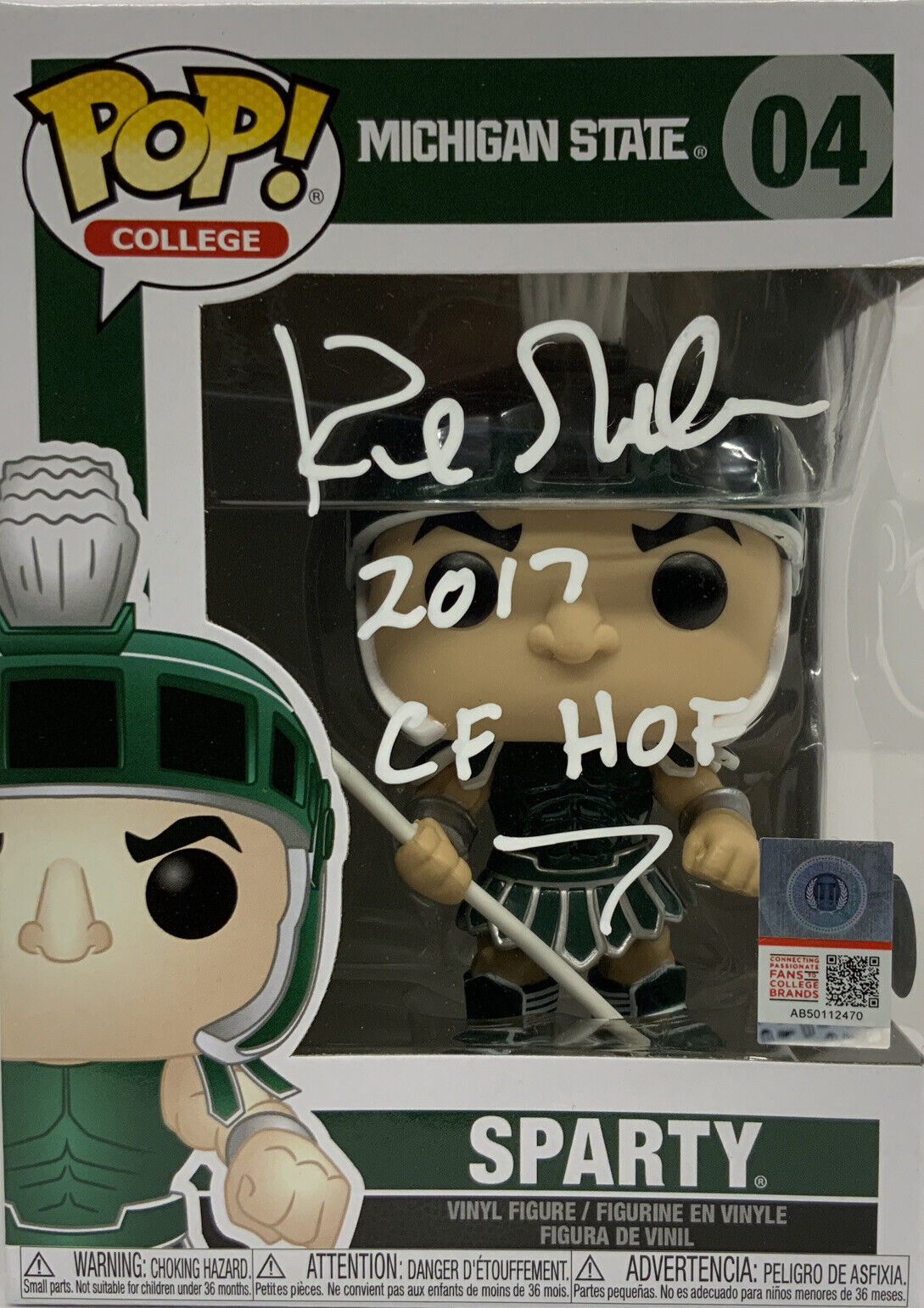 KIRK GIBSON SIGNED SPARTY MICHIGAN STATE 04 FUNKO POP "2017 CF HOF" BAS W140678