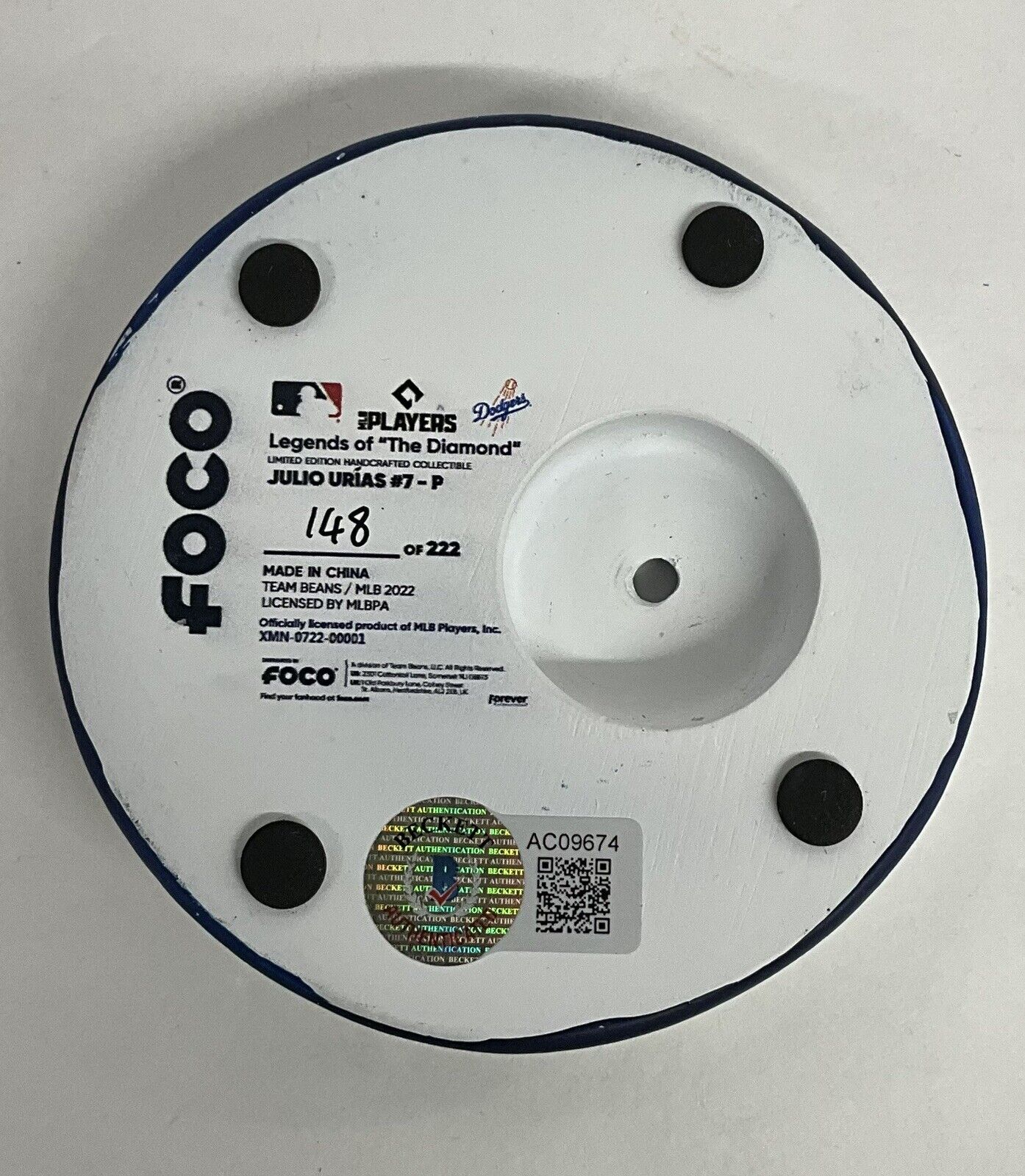 JULIO URIAS SIGNED DODGERS FOCO BIGHEAD LIMITED #/222 BOBBLEHEAD BAS AC09674