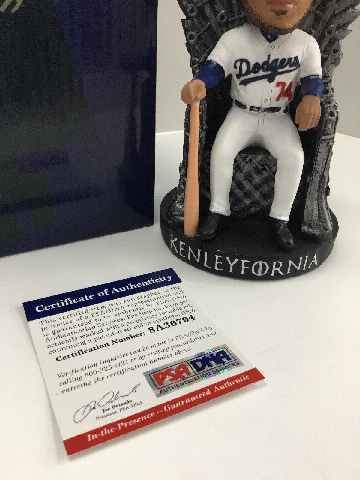 KENLEY JANSEN DODGERS SIGNED CUSTOM GAME OF THRONES BOBBEHEAD PSA "KENLEYFORNIA
