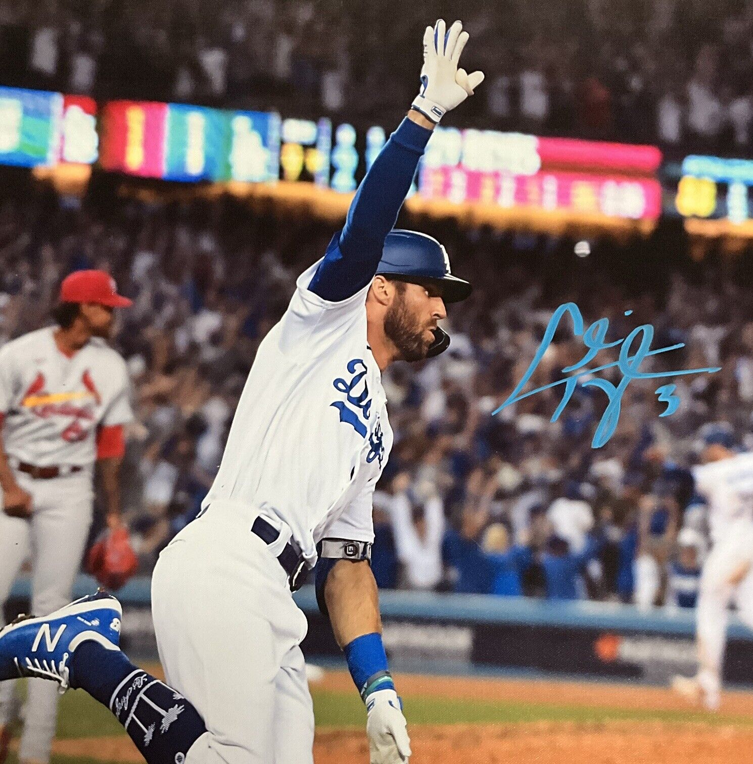 CHRIS TAYLOR DODGERS SIGNED 22X26 2021 WILD CARD GAME WALKOFF CANVAS BAS WZ59616