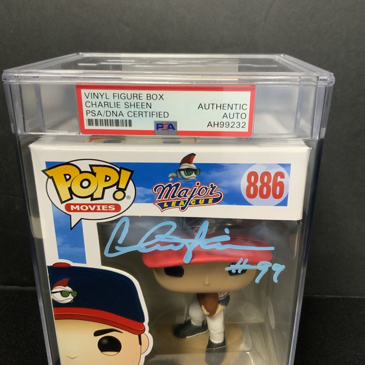 CHARLIE SHEEN SIGNED "RICKY VAUGHN" FUNKO POP PSA SLABBED AH99232