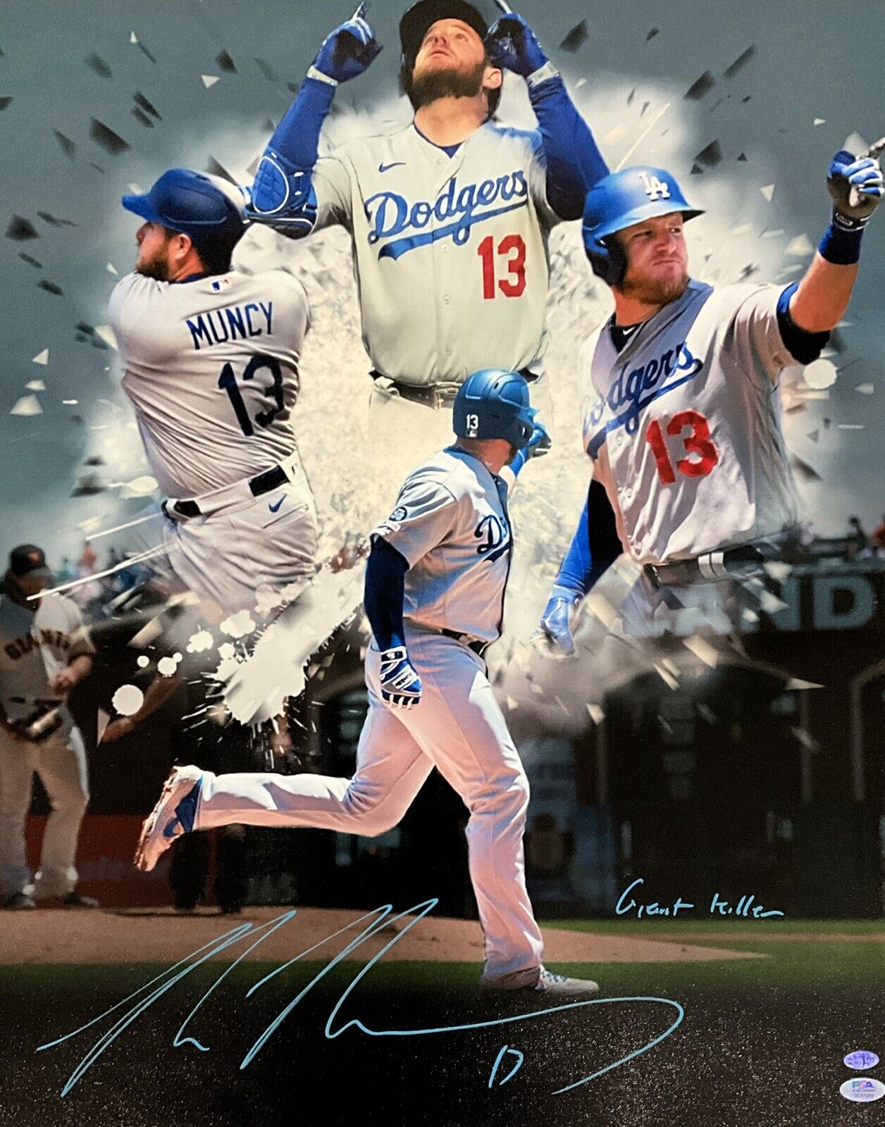 MAX MUNCY DODGERS SIGNED 22X26 CANVAS EDIT  VS GIANTS "GIANT KILLER" PSA 2C51260
