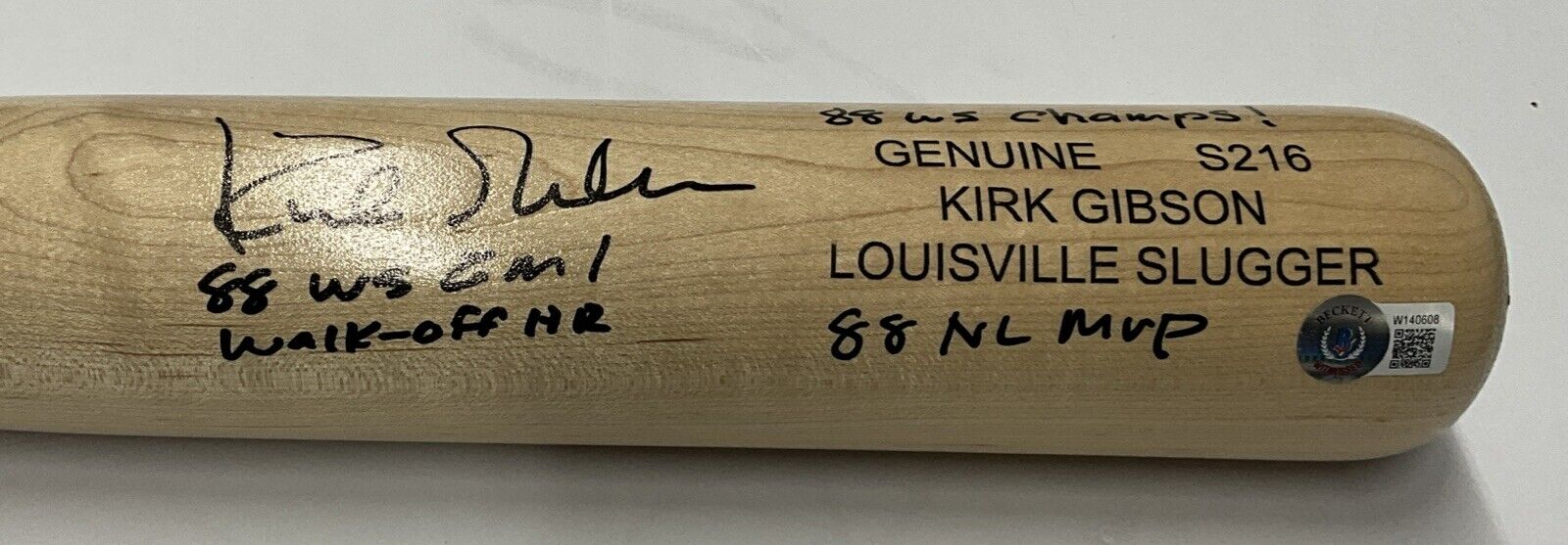 DODGERS KIRK GIBSON SIGNED LOUISVILLE GAME MODEL BAT 3 INSCRIPTIONS" BAS W140608
