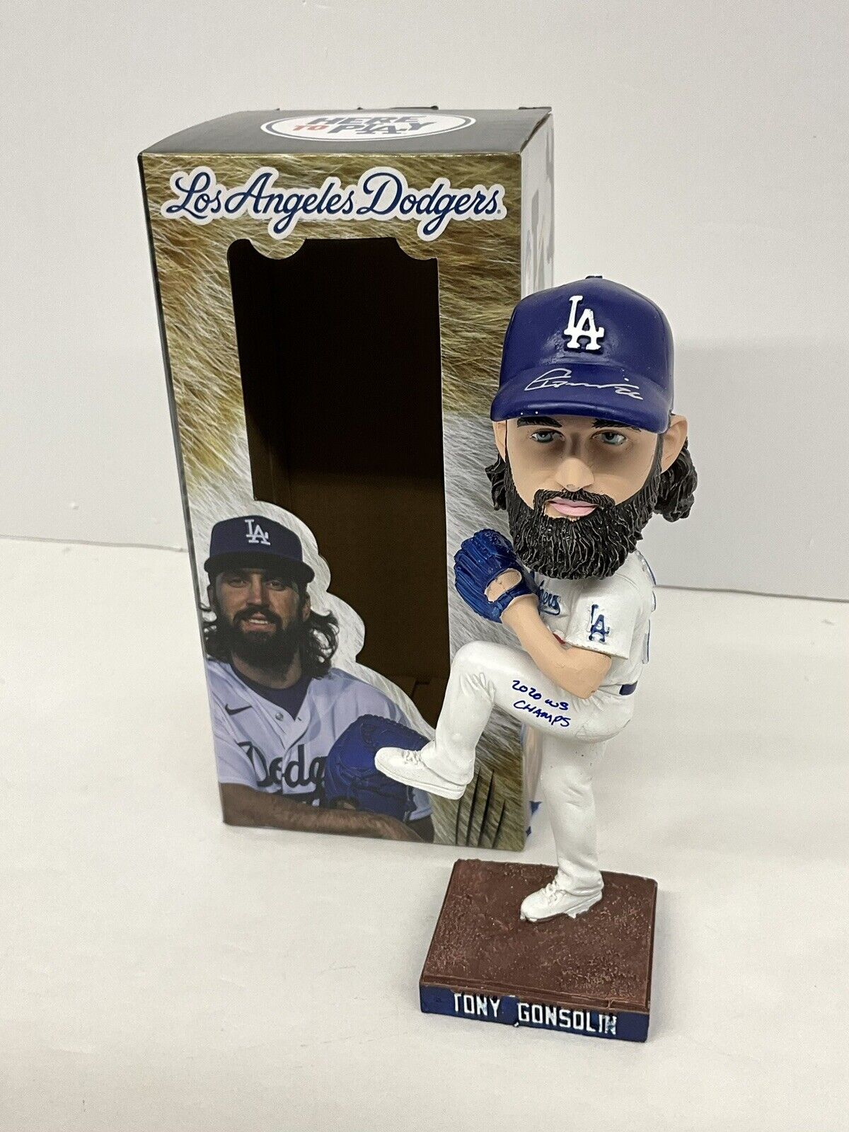 TONY GONSOLIN SIGNED DODGERS SGA BOBBLEHEAD "2020 WS CHAMPS" INSCRIP PSA 2C60240