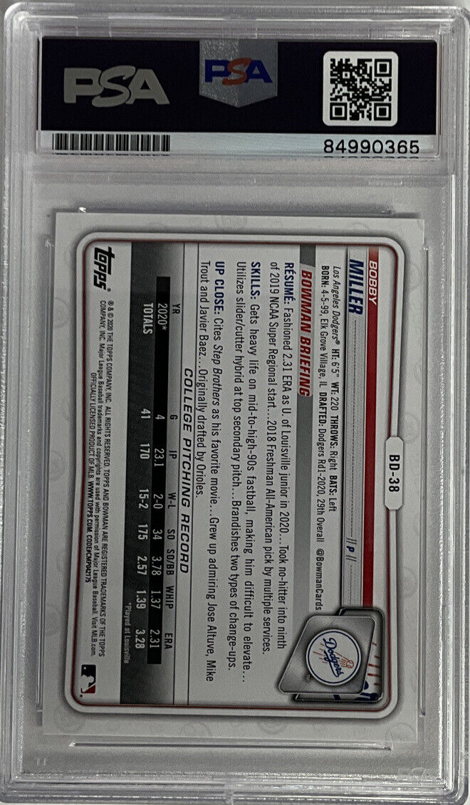 BOBBY MILLER DODGERS SIGNED 1ST BOWMAN PSA SLAB ROOKIEGRAPH ITP 84990365