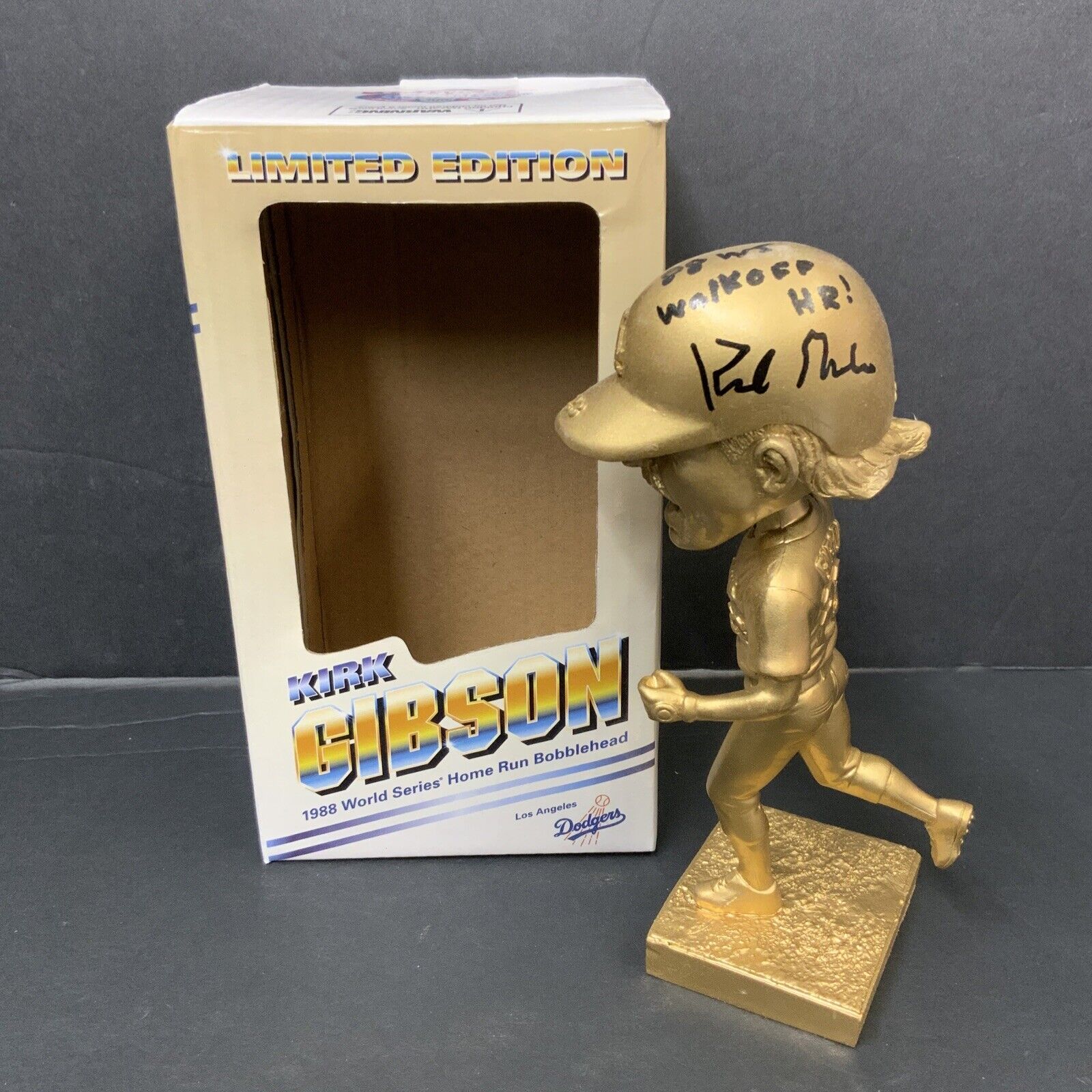 DODGERS KIRK GIBSON SIGNED LE GOLD BOBBLEHEAD "88 WS WALKOFF HR" INS BAS WE78111