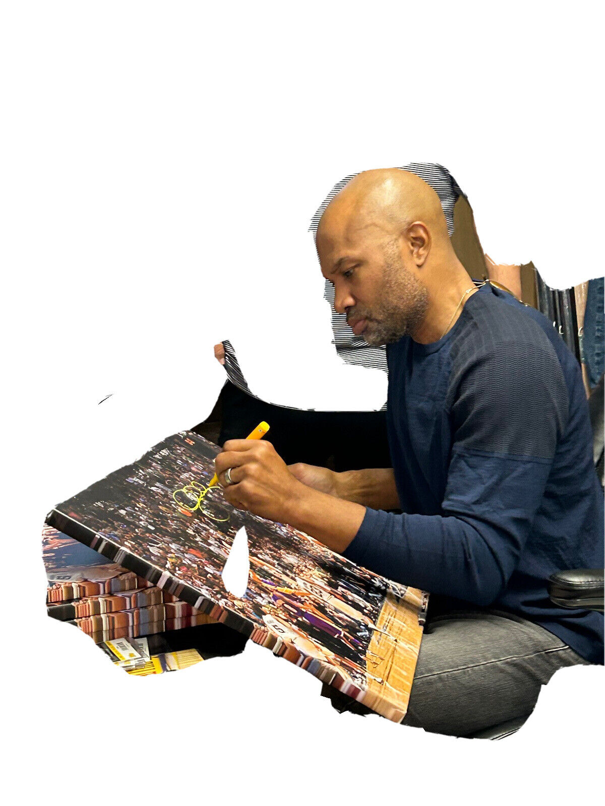 DEREK FISHER LAKERS SIGNED 20X30 STRETCHED 0.4 SEC CANVAS "THE SHOT" BAS W128313