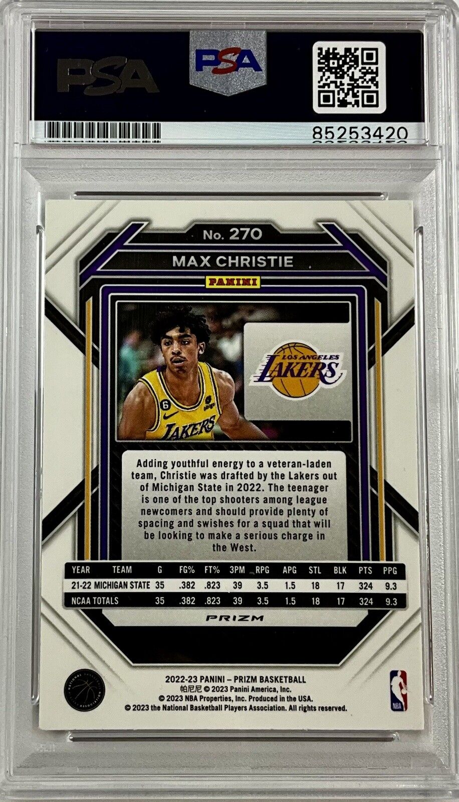 MAX CHRISTIE SIGNED ICE RED PANINI PRIZM 270 RC PSA ITP 85253420 GEM MT 10 AUTO