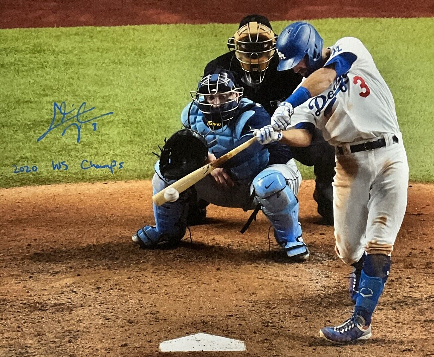 CHRIS TAYLOR DODGERS SIGNED 22X33 WS HOMERUN CANVAS "2020 WS CHAMPS" PSA 1C01416