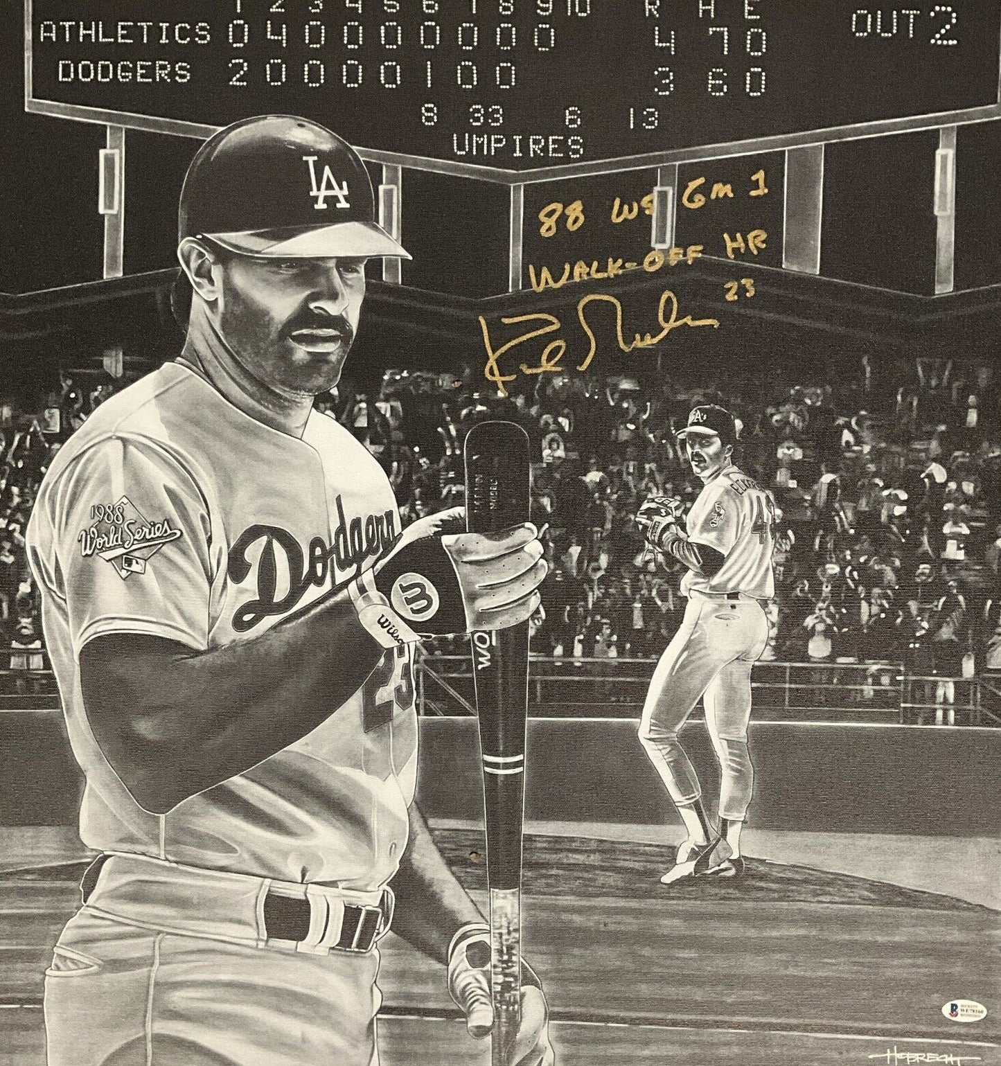 KIRK GIBSON SIGNED 22X24 LIMITED ART PRINT CANVAS "88 WS WALKOFF HR" BAS WE78160