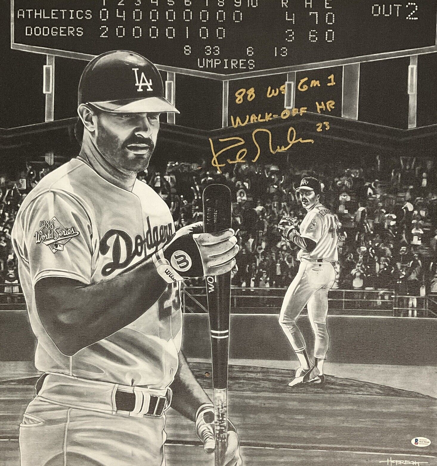 KIRK GIBSON SIGNED 22X24 LIMITED ART PRINT CANVAS "88 WS WALKOFF HR" BAS WE78160